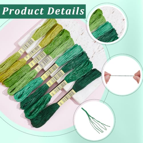 1 Box 65.6 Yards 8 Skeins 6 Strand Green Cotton Friendship Bracelet String Variegated Yarn Embroidery Assorted Bulk Thread Gradient Cross Stitch Floss Set for Sewing Making Crochet Knitting - color: Green Cotton Thread, size: 65.6 Yards
