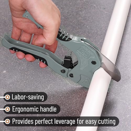 Bates- PVC Pipe Cutter, Cuts up to 1-5/8", Ratchet Pipe Cutter, PEX Cutting Tool for Cutting PEX, PVC, PPR Plastic Hoses and Plumbing Pipes, Silver - color: Silver