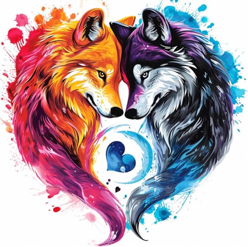 Moohue Stamped Cross Stitch Kits for Adults Animals Love Wolves 14CT Pre Printed Cross Stitch Kits for Beginners (Animals Love Wolves) - color: Animals Love wolves