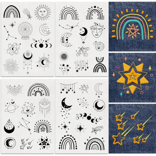 4 Sheets Sun Stars Moon Stitch Stabilizer 8.3" x 11.7" - style: Sun Stars Moon