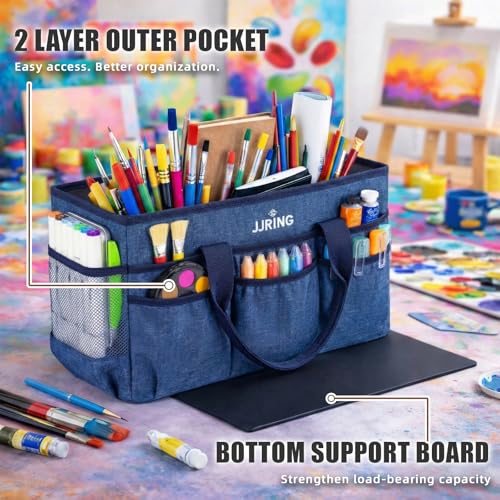 JJRING Large Art Supply Storage Tote Bag With Mesh Pockets, Blue - color: Blue