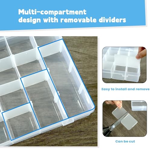 2pack 24-Grid Clear Plastic Bead Organizer Box with Adjustable Dividers