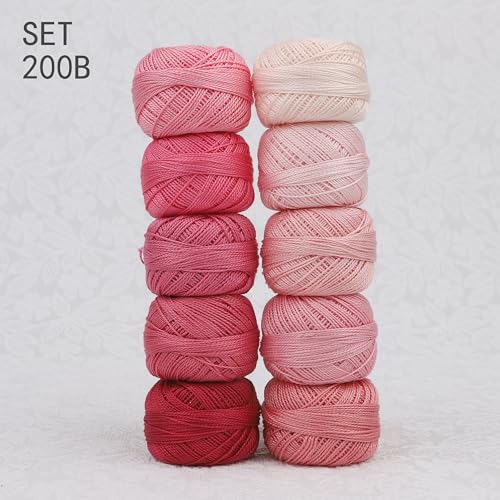 Size 8 Double Mercerized Egyptian Long Staple Cotton Pearl Thread Ball 5 Grams Rainbow Color Embroidery Thread 10 Colors per Box for Crochet Hardanger Cross Stitch Hand Embroidery (Set B) - color: Set B