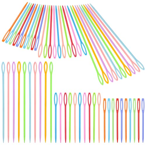 Lunarm Plastic Needles 60PCS Plastic Large Eye Sewing Needles for Yarn - size: 2.76 inches, 3.54 inches, and 5.91 inches