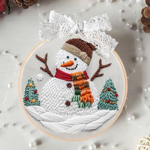 Huacan Embroidery Kits for Adults Beginner DIY Cross Stitch Stamped Christmas Pattern Stitching Sewing Kit 1 Piece 7.8 x 7.8 Inch (Snowman) - color: Snowman