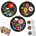 Louise Maelys 3 Pack Floral Embroidery Kit for Beginners, Washable Fabric - color: florals