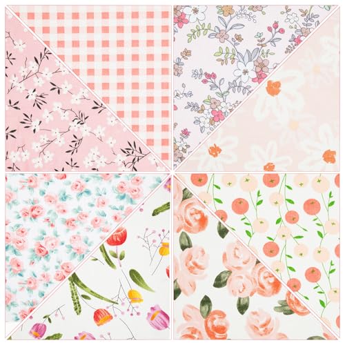 Tatuo 30 Pcs Pink Floral Cotton Fabric Squares 10 x 10 Inch Fabric Bundle - style: Pink Floral