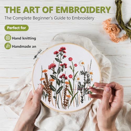 Santune 3 Pack Embroidery Kit for Beginners, Needlepoint Cross Stitch Kits for Adults,Needle Point Sets with Stamped Wild Flower Pattern Stitch Video Tutorial - color: Wild Flower Patterns
