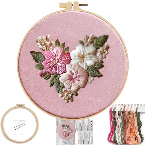 FONNUY I Love You Embroidery Kit for Beginners, Pre-Stamped Pattern Kits, Romantic Anniversary for Women Men, Valentine's Day Gifts Thread Needlework, 8'' Hoop (Love 04) - color: Love 04