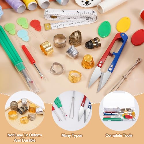 CousDUoBe 20 Pcs Sewing Thimble Kit,thimbles for Hand Sewing，Needle threaders，Seam Rippers for Sewing，Measuring Tape and Thread Snips, Hand Embroidery Craft（Complete Sewing Kit）