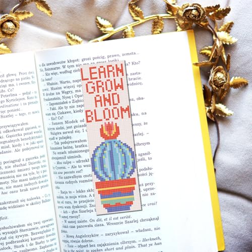 FREEBLOSS 6 Set Cross Stitch Bookmark Kits Cactus Potted Plant Pattern Stamped Cross Stitch Kit 11CT Embroidery Kit with Instructions for Beginners 20x6cm/8x2.4inch - style: Cactus Text