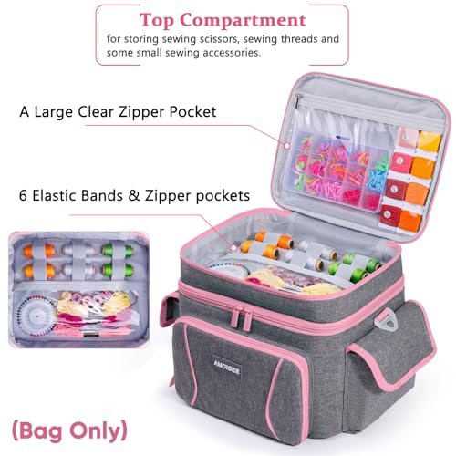 AMOIGEE Double-Layer Sewing Storage Bag – Sturdy Sewing Organizer Tote with Shoulder Strap, Elastic Loops & Adjustable Dividers for Sewing Supplies, Tools & Accessories – Versatile Sewing Box & Basket - color: Vintage, size: M-10"