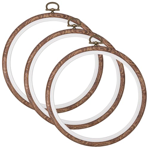 Dllxumm 3 Pcs 6 Inch Round Embroidery Hoops Display Frame, Circle Cross Stitch Hoop Ring Imitated Wood Embroidery Ornament for Craft Sewing Hanging DIY Halloween Christmas Gifts - size: 6 Inch