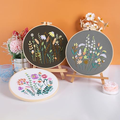 GLTAYLMY 3 Pack Embroidery Starter Kit for Beginners Stamped Cross Stitch Kits with Cute Flowers and Plants Patterns with 1 Embroidery Hoop and Color Threads for Adults - color: FEKOW