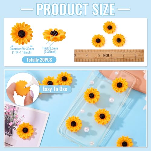 Beadthoven 20Pcs 30mm Flatback Resin Sunflower Cabochons Undrilled Floral Cameo Charms for Jewelry Embellishment Scrapbooking Supplies - color: 0Sunflower-Orange#29mm