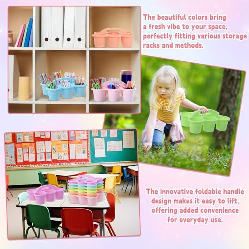 6 Pack Classroom Caddy Organizer with Handle, 6 Compartments, Pastel - color: Pastel