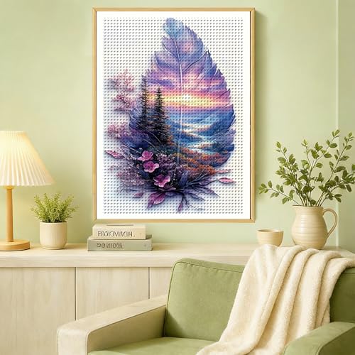 AuraDraw Landscape Stamped Cross Stitch Kits for Adult Beginners, Scenery Needlepoint Counted Cross Stitch Kits for Beginners Adults，11 CT Patterns Dimensions Embroidery Kits Arts and Crafts 12×16inch - color: SZX-0002