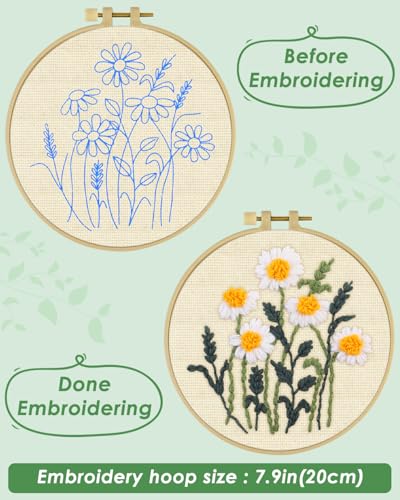 ERKOON Punch Needle Kit Beginners Adults, DIY Easy Flower Embroidery Set for Starter Art Craft, Needling Punching Project with Patterns, Tools, Yarns, Hoop, Instruction (Daisy) - color: Daisy