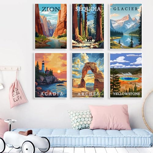 Tiwabb 6 Pack National Park Stamped Cross Stitch Kits for Adults Beginners - color: National Park
