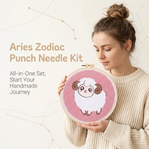 Harimau Punch Needle Kit Twelve Zodiac Signs Pattern,1Pc Embroidery Hoop, Essential Punch Needle Supplies,Ideal Punch Art for Beginners,DIY Adults Embroidery, Video Teaching - color: 65275