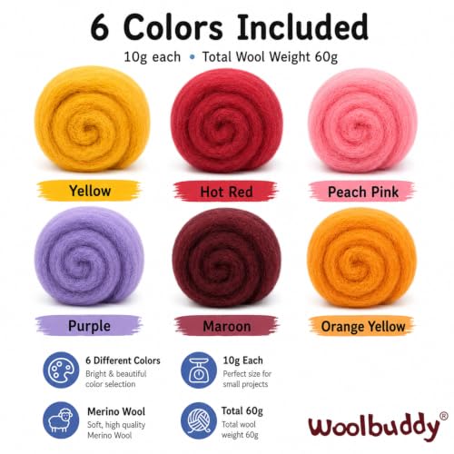 Woolbuddy Merino Wool Roving Kit for Needle Felting (Summer) 10g Per Color - color: Wool bag Summer