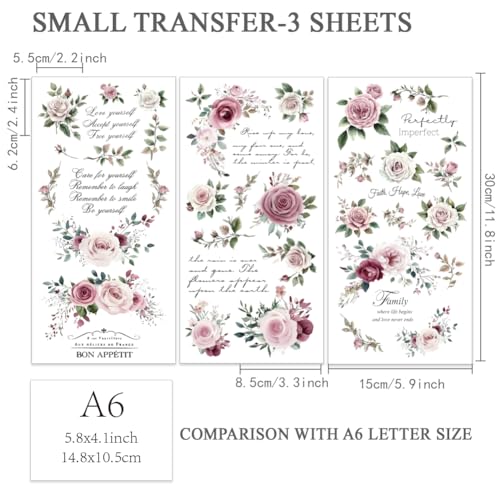 OLYCRAFT 3pcs/Set Purple Rose Rub on Transfers for Furniture and Crafts 6x12 inch Poetry Flowers Furniture Decals Floral Theme Transfer Stickers Rub on Decals for Wood Furniture Home Decor - style: Rose Poem