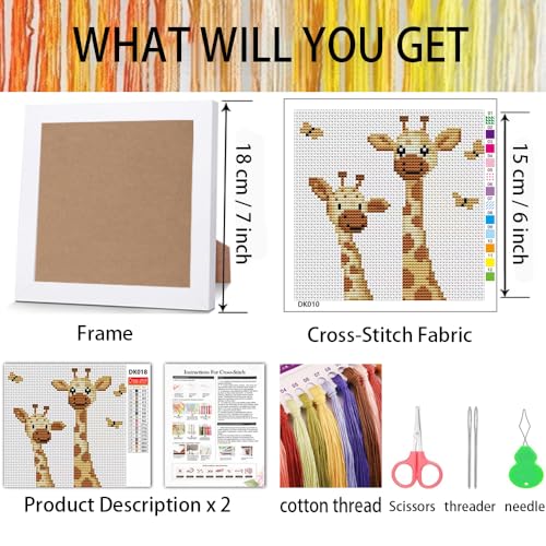VIGEGU Giraffe Stamped Cross Stitch Kits for Adult Beginner with Frame - color: Giraffe