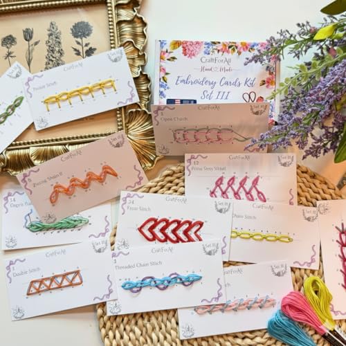 12 Perforated Beginner Embroidery Stitch Cards DIY Kit, Easy to Learn Patterns from Videos and Illustrated Step by Step Instructions, Needlepoint Kits for Adults Include Tools, Threads, Handmade Gifts - color: Purple