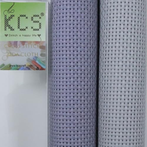 KCS 2 pc of 15" x 18"(38cmx45cm) 11 Count Cross Stitch Cotton Aida Cloth Needlework Fabric Box (Light Grey+Light Steel Grey,11CT) - color: Light Grey+light Steel Grey, size: 11CT