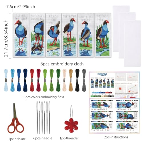 ORIGACH 6 Set Inspirational Water Bird Cross Stitch Bookmark Kit - style: Pukeko & Inspirational Quote