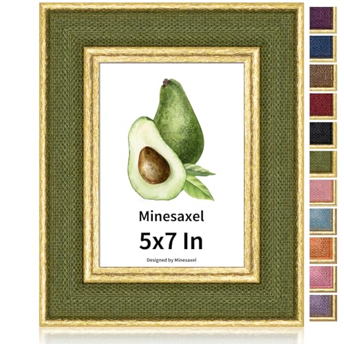 5x7 Picture Frame - Green Fabric & Vintage Gold Border HD Real Glass with Easel for Tabletop/Wall (Family Photos, Cabin Decor 1 Pack) - color: Green-1pcs, size: 5x7
