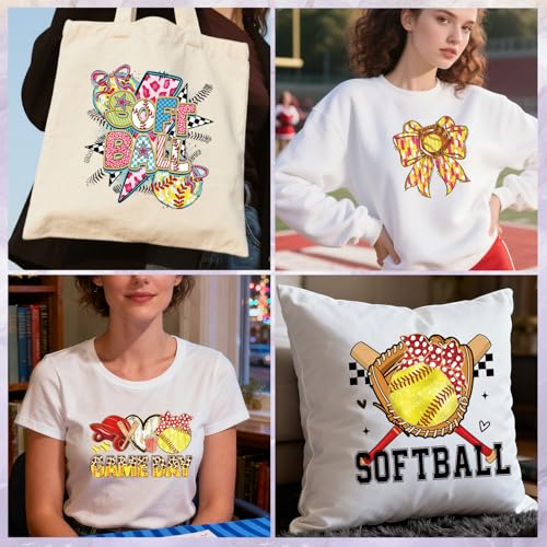 Wxiben Softball Iron on Transfers for T-Shirts - 30 Pcs Game Day Dtf Transfers Ready to Press Softball Bow Mother's Day Transfer Vinyl Stickers Iron on Decals for Clothing Pillows Hats Bag DIY Crafts - style: Softball