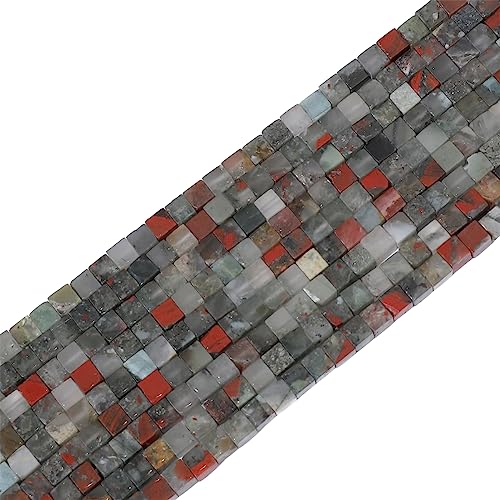 BEADIA Natural Bloodstone Square Stone Beads 4x4mm 85pcs Cube Loose Semi Gemstone Beads for Jewelry Making Design - color: Bloodstone