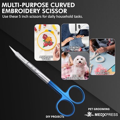 Blue Handle Premium Embroidery Scissors Curved for Art & Craft Hydroponic Scissors With Heavy-Duty Grooming Scissors for Precise Cutting & Crafting Sewing Applique Scissor.
