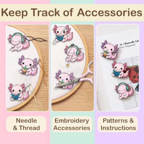 Kraftex Magnetic Needle Minder. Needleminder for Embroidery & Sewing. Cute Needlepoint Accessories. Magnetic Needle Holder for Cross Stitch. Cute Magnet Pin Gift - color: Axolotls