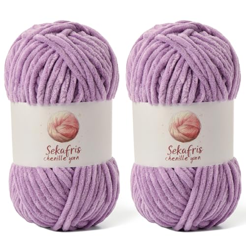 Chenille Yarn for Crocheting Size 5 Bulky Yarn 2 Pack Light Purple - color: 2 Light Purple