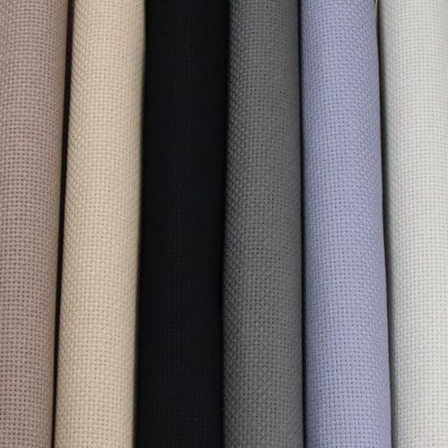 KCS 6 pc of 15" x 18" (38cmx45cm) Counted Cotton Aida Cloth Cross Stitch Fabric Rolled Box (16CT-K) - color: 16ct-k