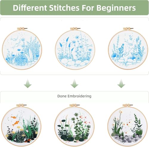 GLTAYLMY Fish Embroidery Kit for Beginners Adults,3 Set Cross Stitch Kits with 1 Plastic Embroidery Hoops,Needles and Color Threads,Needlepoint Kit for Hand Embroidery Starter - color: Cute Fish