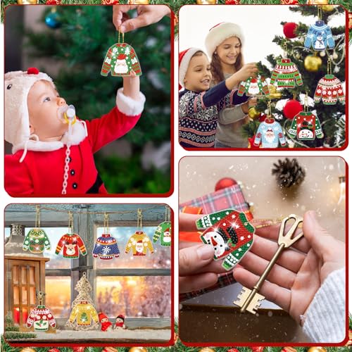 Tondiamo 20 Pcs Christmas Diamond Painting Keychain Kits 5D DIY Diamond Art Pendants Double Sided Hanging Key Chains for Christmas Party Decoration DIY(Sweater Style) - style: Sweater Style