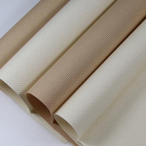 KCS 4 pc of 12" x 18" (30cmx45cm) 14CT Counted Cotton Aida Cloth Cross Stitch Fabric (Ecru+Khaki) - color: Ecru+khaki