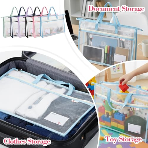 DOPENSPI 6 Pcs Project Bag for Quilting, 17.7×13.4 Inch Large Capacity Thick Clear Mesh Pouches Sewing Bags with Zipper Handles for Tote Bag File Carrying Storage Charts and Material