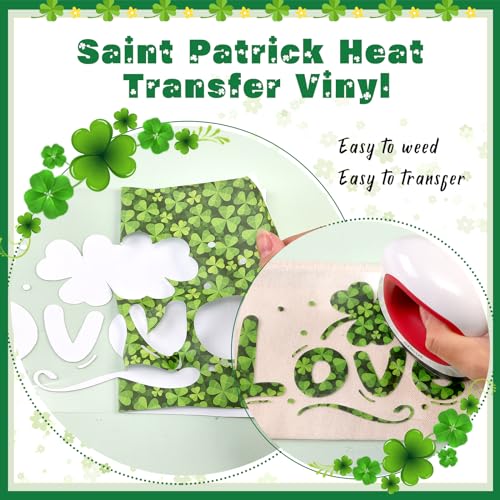 HTVSTD Four Leaf Clover Heat Transfer Vinyl 14pcs 12×10in Iron on Vinyl - color: Leaf