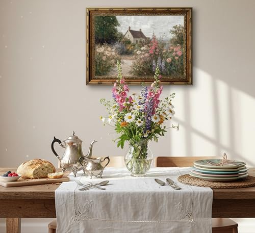 Gold Framed Farmhouse Cottage Canvas Wall Art Vintage French Country House Floral Landscape Paintings Pictures Wall Decor Posters Prints Artwork for Bedroom Office Gallery Home Decoration - color: Cottage, size: 16"L x 12"W