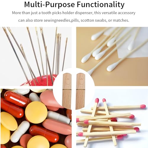 2 Pcs Natural Wood Toothpick Holder Portable Wooden Travel Toothpick Case Pocket Tooth Pick Container Sewing Needle Holder Mini Toothpick Dispenser Handmade Craft Toothpicks Storage Box