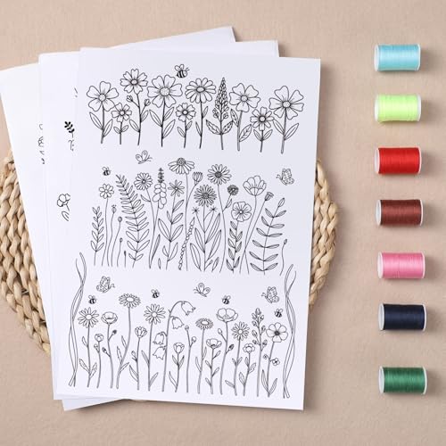 Floral Water Soluble Embroidery Patterns, 4 Sheets Stick and Stitch Embroidery Papers Wash Away, Pre-Printed Flower Designs Transfer Paper Customized Gifts for Hand Sewing Lovers Beginners - size: Flower Cluster