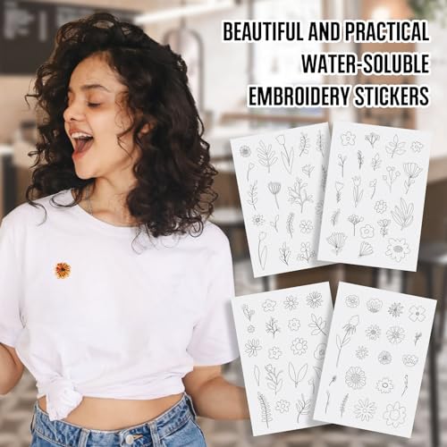 Magibeads 80Pcs Flower Leaf Water Soluble Stabilizer for Embroidery Floral Patterns Adhesive Stick and Stitch Embroidery Transfer Paper for Hand Sewing Beginners - color: Flower & Leaf