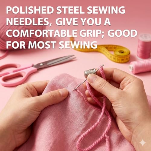 50 pcack Large Eye Hand Sewing Needles Set, 5 Sizes Stainless Steel with Threader - Big Eye Embroidery Quilting Leather Upholstery Beading Needles for Crafts DIY