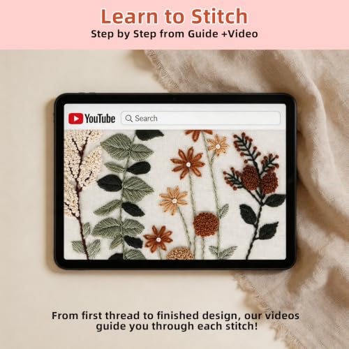 Herdiese Embroidery Kit for Beginners & Adults, 3 Floral Patterns & Hoop - color: Flower-E (3 Pack)