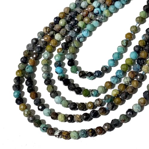 BEADIA Faceted Natural Blue Turquoise Stone Round Loose Semi Gemstone Beads for Jewelry Making 2-2.5mm 38cm - color: Blue Turquoise Faceted, size: 2-2.5mm
