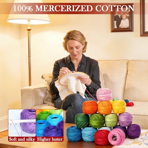 Soft 1500Y 15 Pearl Balls Cardinal Size 8 Rainbow Colors for Crochet Hardanger Cross Stitch Needlepoint Hand Embroidery - color: Rainbows Series